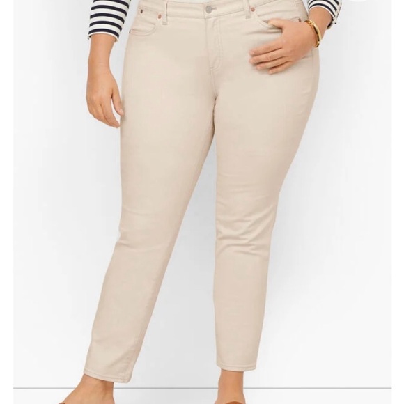 Talbots Pants - Talbots Cream Cotton Denim Straight Leg‎ Pants Slim Ankle Size 16